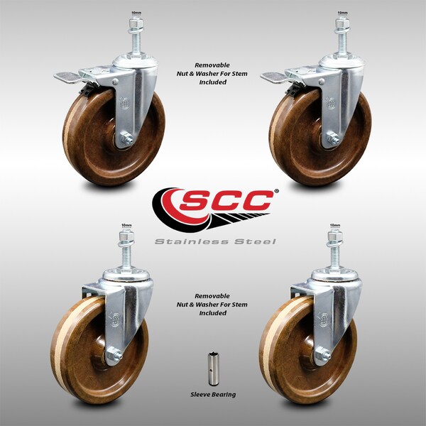 Service Caster 5 Inch SS High Temp Phenolic 10mm Stem Caster Total Lock Brake SCC, 2PK SCC-SSTSTTL20S514-PHSHT-M1015-2-S-2 - main